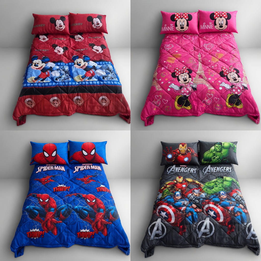 3-Piece Kids Cartoon Picnic Mattress Set - Padded Sleep Mat & 2 Pillowcases - Disney Mickey & Minnie Mouse, Marvel Spider-Man, Iron Man - Soft Portable Travel Bedding for Toddlers, Nap Time, & Camping