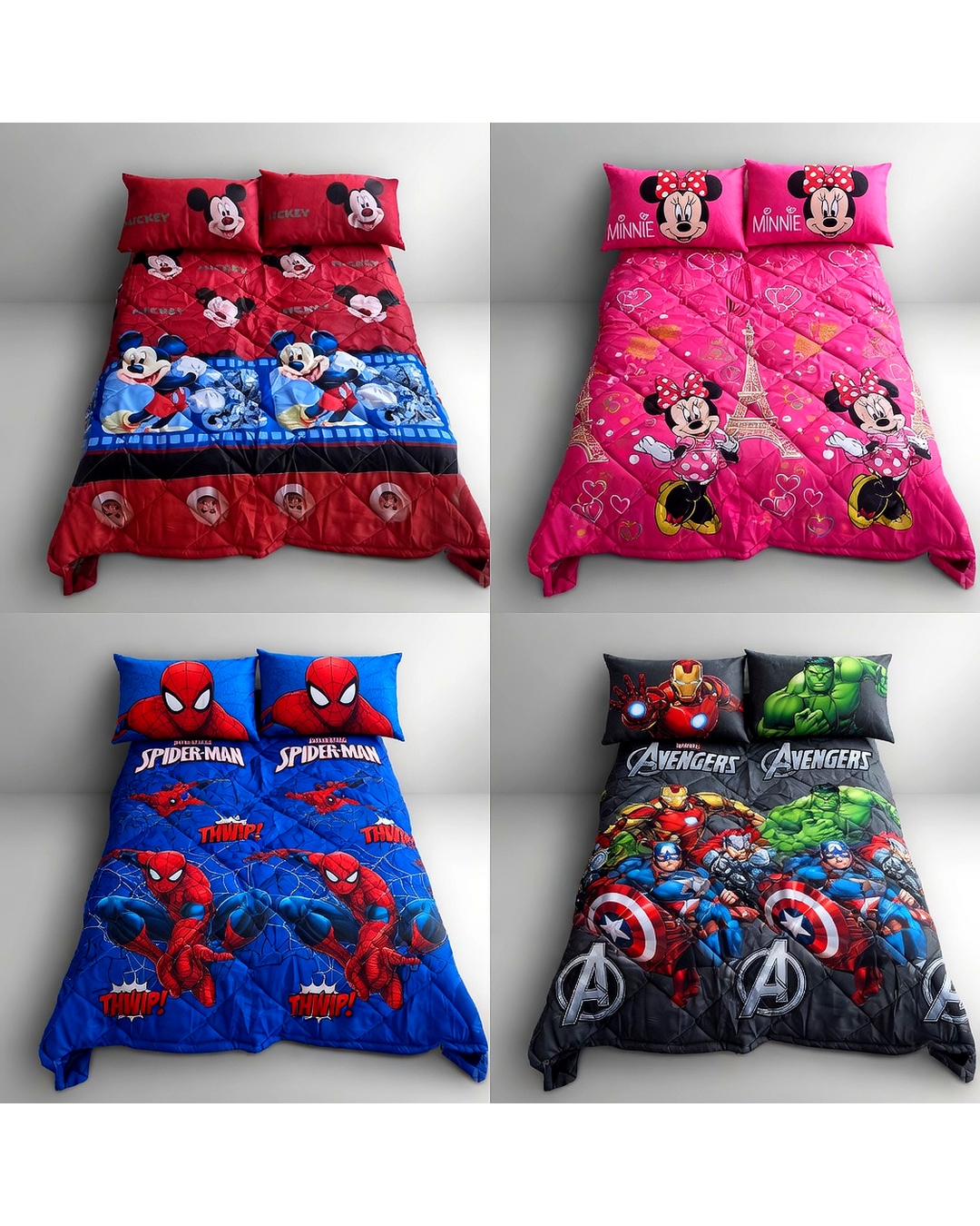 3-Piece Kids Cartoon Picnic Mattress Set - Padded Sleep Mat & 2 Pillowcases - Disney Mickey & Minnie Mouse, Marvel Spider-Man, Iron Man - Soft Portable Travel Bedding for Toddlers, Nap Time, & Camping
