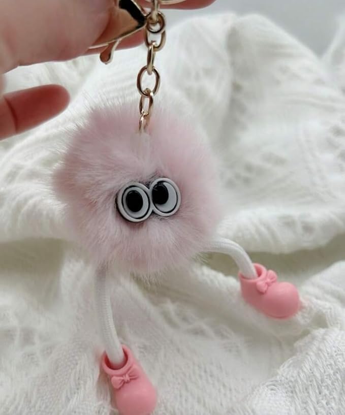 Cute Plush Fluffy Pom-Pom Keychain, Cartoon Monster Doll with Long Legs & Shoes Pompom Ball Keyring for Kids Girls Women, Korean Plush Bag Backpack Pendant Gift, Car Bike Keychain - Image 4