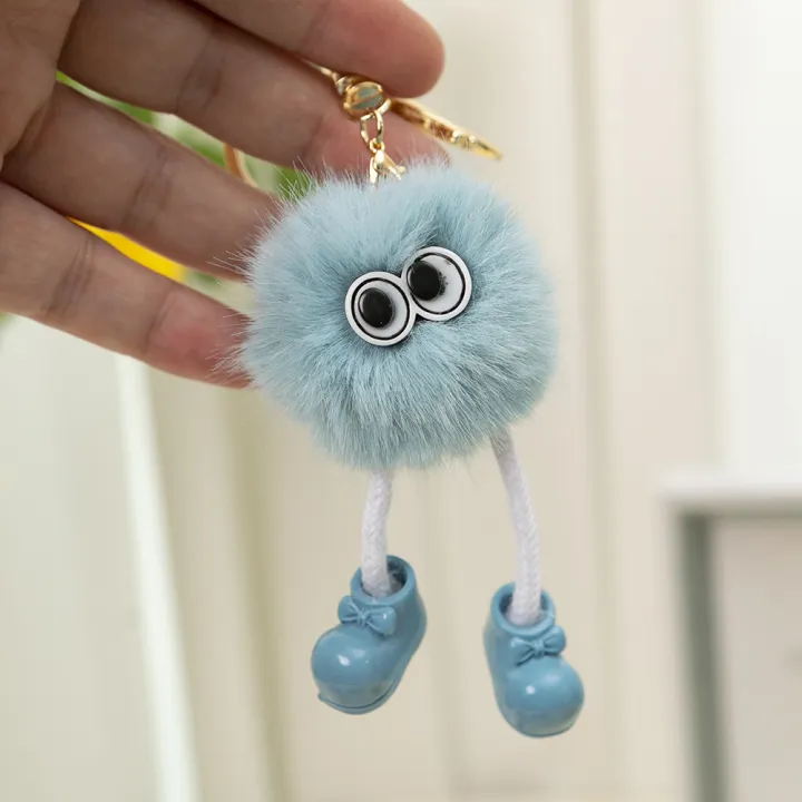 Cute Plush Fluffy Pom-Pom Keychain, Cartoon Monster Doll with Long Legs & Shoes Pompom Ball Keyring for Kids Girls Women, Korean Plush Bag Backpack Pendant Gift, Car Bike Keychain - Image 3