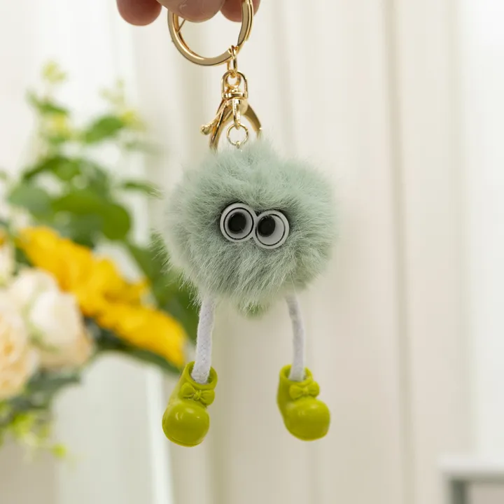 Cute Plush Fluffy Pom-Pom Keychain, Cartoon Monster Doll with Long Legs & Shoes Pompom Ball Keyring for Kids Girls Women, Korean Plush Bag Backpack Pendant Gift, Car Bike Keychain - Image 2