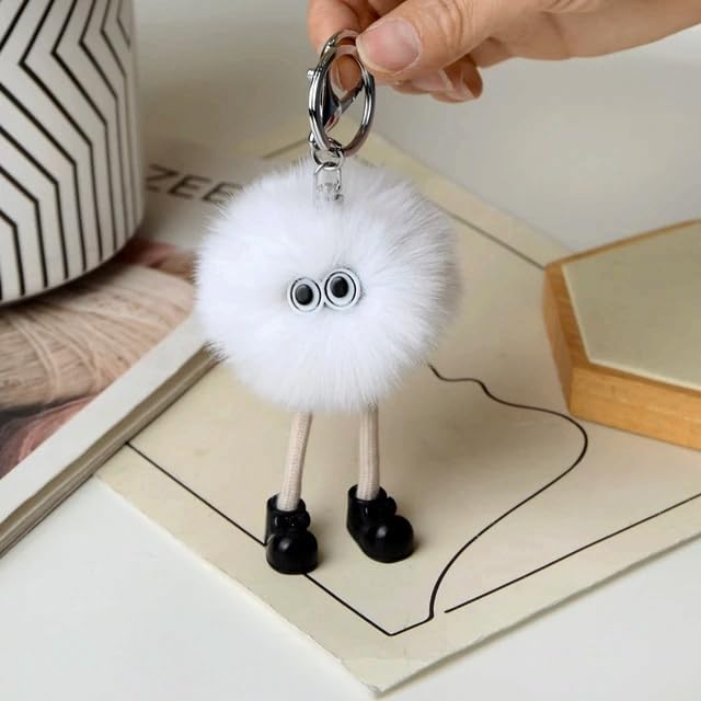 Cute Plush Fluffy Pom-Pom Keychain, Cartoon Monster Doll with Long Legs & Shoes Pompom Ball Keyring for Kids Girls Women, Korean Plush Bag Backpack Pendant Gift, Car Bike Keychain - Image 6