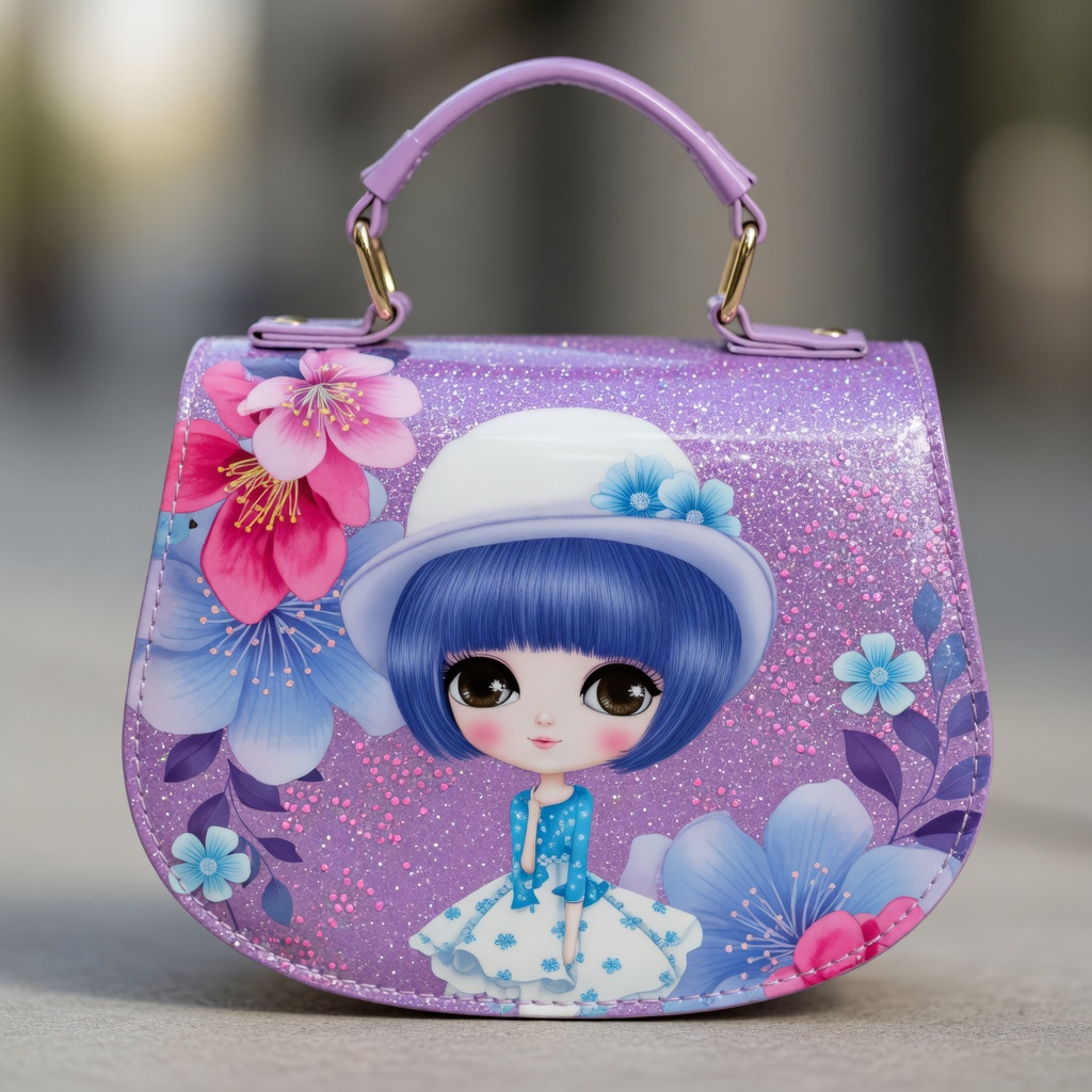 Kids Little Princess Cartoon Sling Bag Cute Floral Doll Character Mini Handbag for Girls Small PU Leather Crossbody Purse with Top Handle and Adjustable Shoulder Strap Toddler Fashion Messenger Bag for Parties Gifting and Dress Up - Image 6