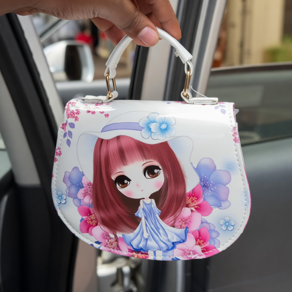 Kids Little Princess Cartoon Sling Bag Cute Floral Doll Character Mini Handbag for Girls Small PU Leather Crossbody Purse with Top Handle and Adjustable Shoulder Strap Toddler Fashion Messenger Bag for Parties Gifting and Dress Up - Image 4