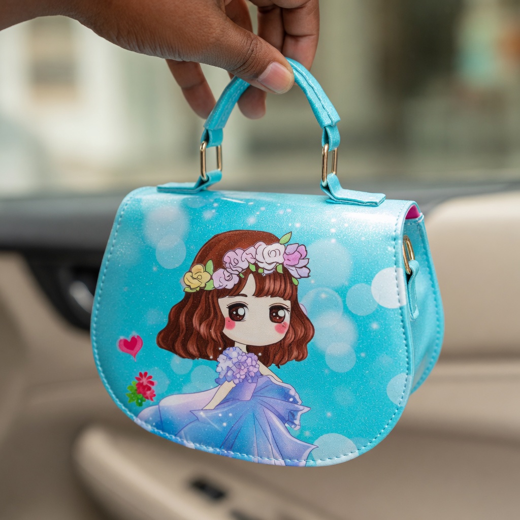 Kids Little Princess Cartoon Sling Bag Cute Floral Doll Character Mini Handbag for Girls Small PU Leather Crossbody Purse with Top Handle and Adjustable Shoulder Strap Toddler Fashion Messenger Bag for Parties Gifting and Dress Up - Image 2