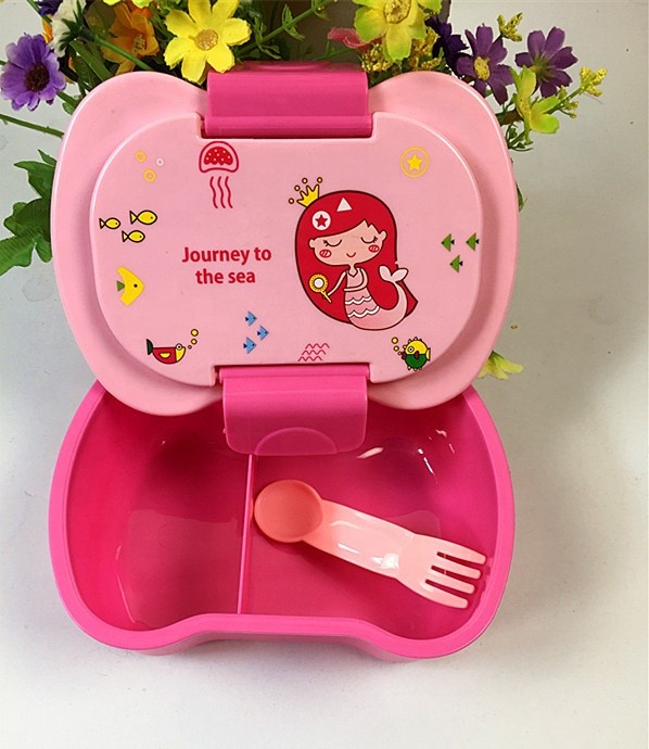 Cartoon Theme Kids Lunch Box & Water Bottle - Blue+Pink| BPA-Free, Leak-Resistant & Freezer Safe| 450ml Lunch Box with Spoon & 500ml Bottle | School Tiffin Combo for Boys & Girls - Image 2