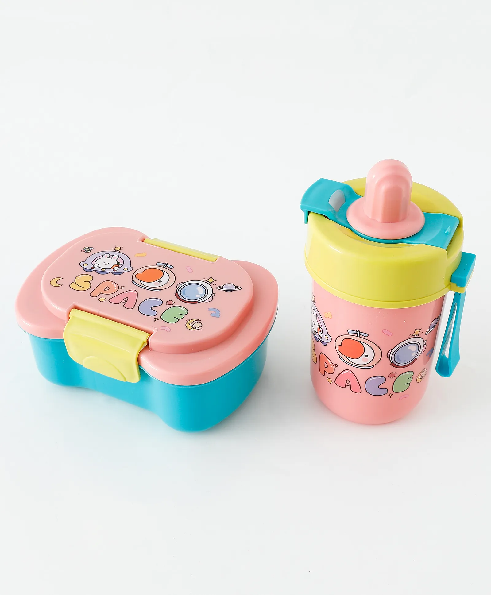 Cartoon Theme Kids Lunch Box & Water Bottle - Blue+Pink| BPA-Free, Leak-Resistant & Freezer Safe| 450ml Lunch Box with Spoon & 500ml Bottle | School Tiffin Combo for Boys & Girls - Image 6