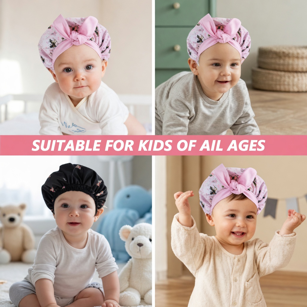 Kids Satin Bonnet Sleep Hat Silk Cap for Child Hair Beanie at Night Silk Sleep Cap Soft Wide Elastic Band Sleeping Cap Hair Cap for Kids - Image 6