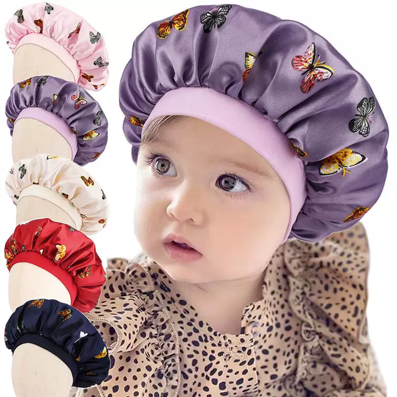 Kids Satin Bonnet Sleep Hat Silk Cap for Child Hair Beanie at Night Silk Sleep Cap Soft Wide Elastic Band Sleeping Cap Hair Cap for Kids