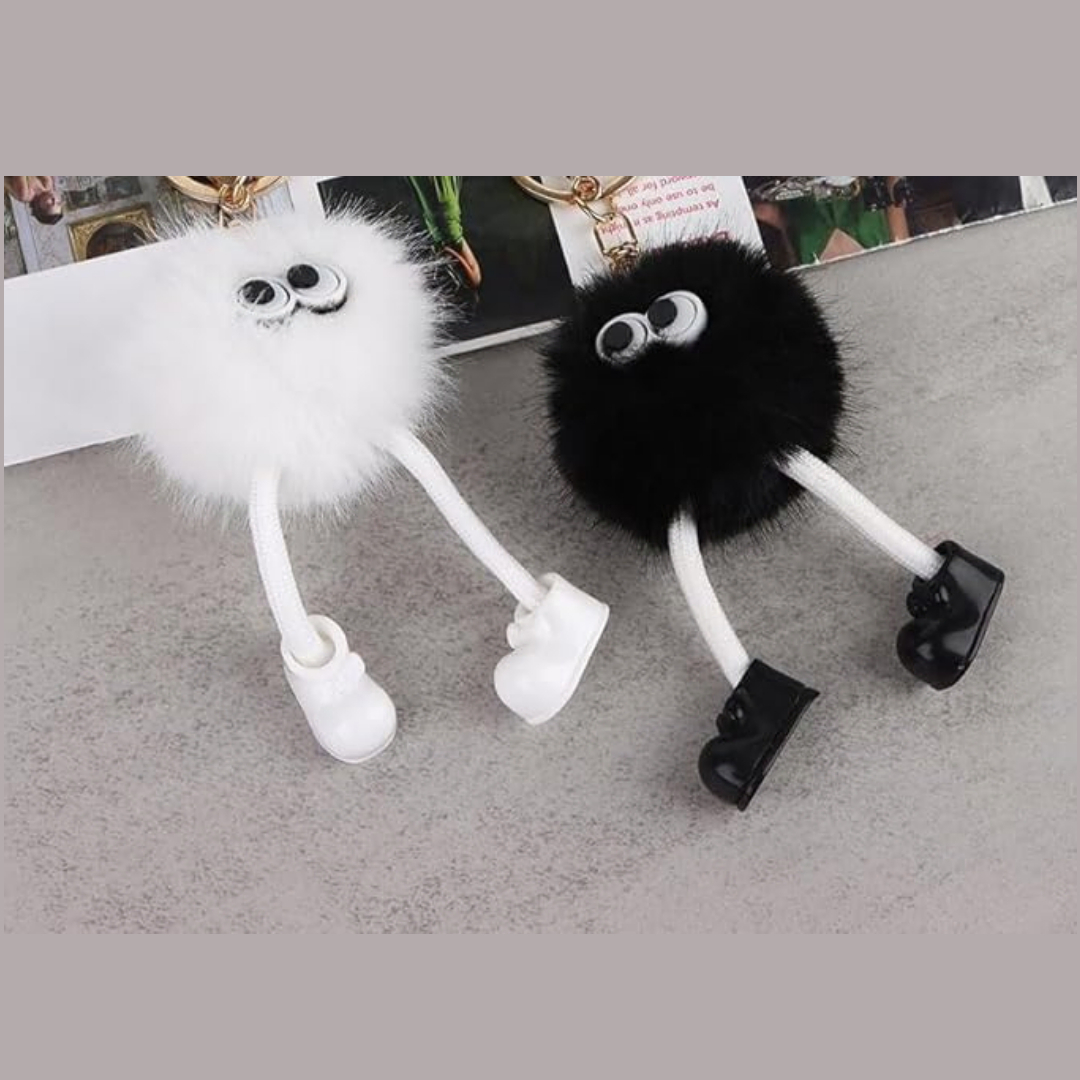 Cute Plush Fluffy Pom-Pom Keychain, Cartoon Monster Doll with Long Legs & Shoes Pompom Ball Keyring for Kids Girls Women, Korean Plush Bag Backpack Pendant Gift, Car Bike Keychain - Image 2