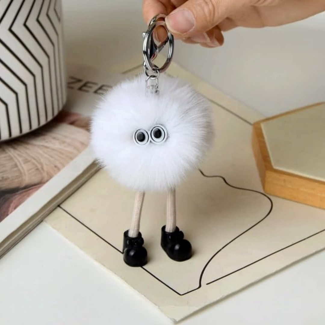 Cute Plush Fluffy Pom-Pom Keychain, Cartoon Monster Doll with Long Legs & Shoes Pompom Ball Keyring for Kids Girls Women, Korean Plush Bag Backpack Pendant Gift, Car Bike Keychain - Image 3
