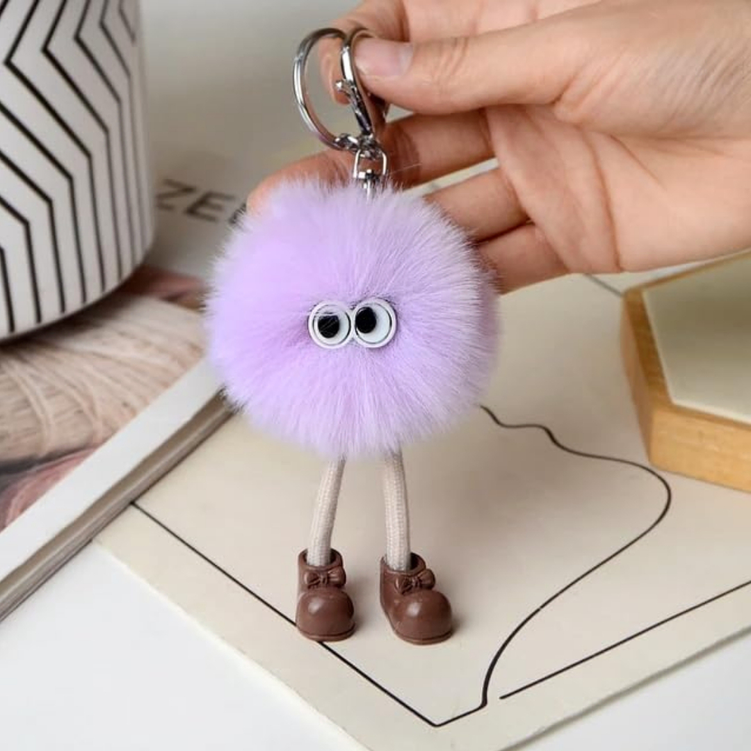 Cute Plush Fluffy Pom-Pom Keychain, Cartoon Monster Doll with Long Legs & Shoes Pompom Ball Keyring for Kids Girls Women, Korean Plush Bag Backpack Pendant Gift, Car Bike Keychain - Image 4