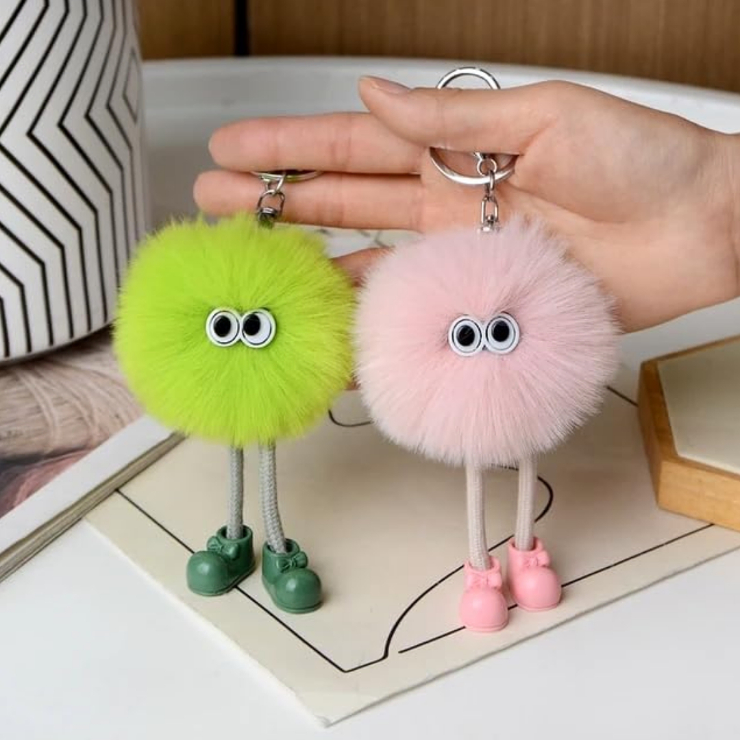 Cute Plush Fluffy Pom-Pom Keychain, Cartoon Monster Doll with Long Legs & Shoes Pompom Ball Keyring for Kids Girls Women, Korean Plush Bag Backpack Pendant Gift, Car Bike Keychain - Image 5