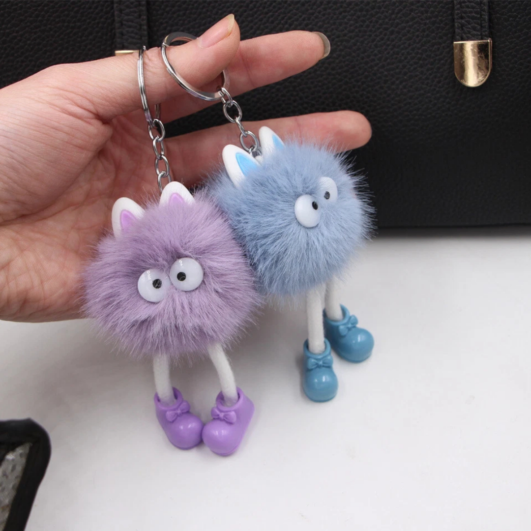 Cute Plush Fluffy Pom-Pom Keychain, Cartoon Monster Doll with Long Legs & Shoes Pompom Ball Keyring for Kids Girls Women, Korean Plush Bag Backpack Pendant Gift, Car Bike Keychain