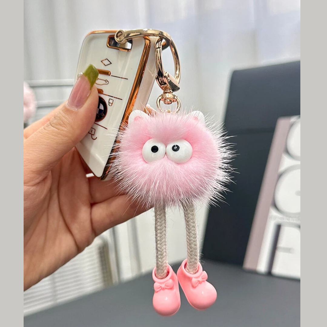 Cute Plush Fluffy Pom-Pom Keychain, Cartoon Monster Doll with Long Legs & Shoes Pompom Ball Keyring for Kids Girls Women, Korean Plush Bag Backpack Pendant Gift, Car Bike Keychain - Image 8