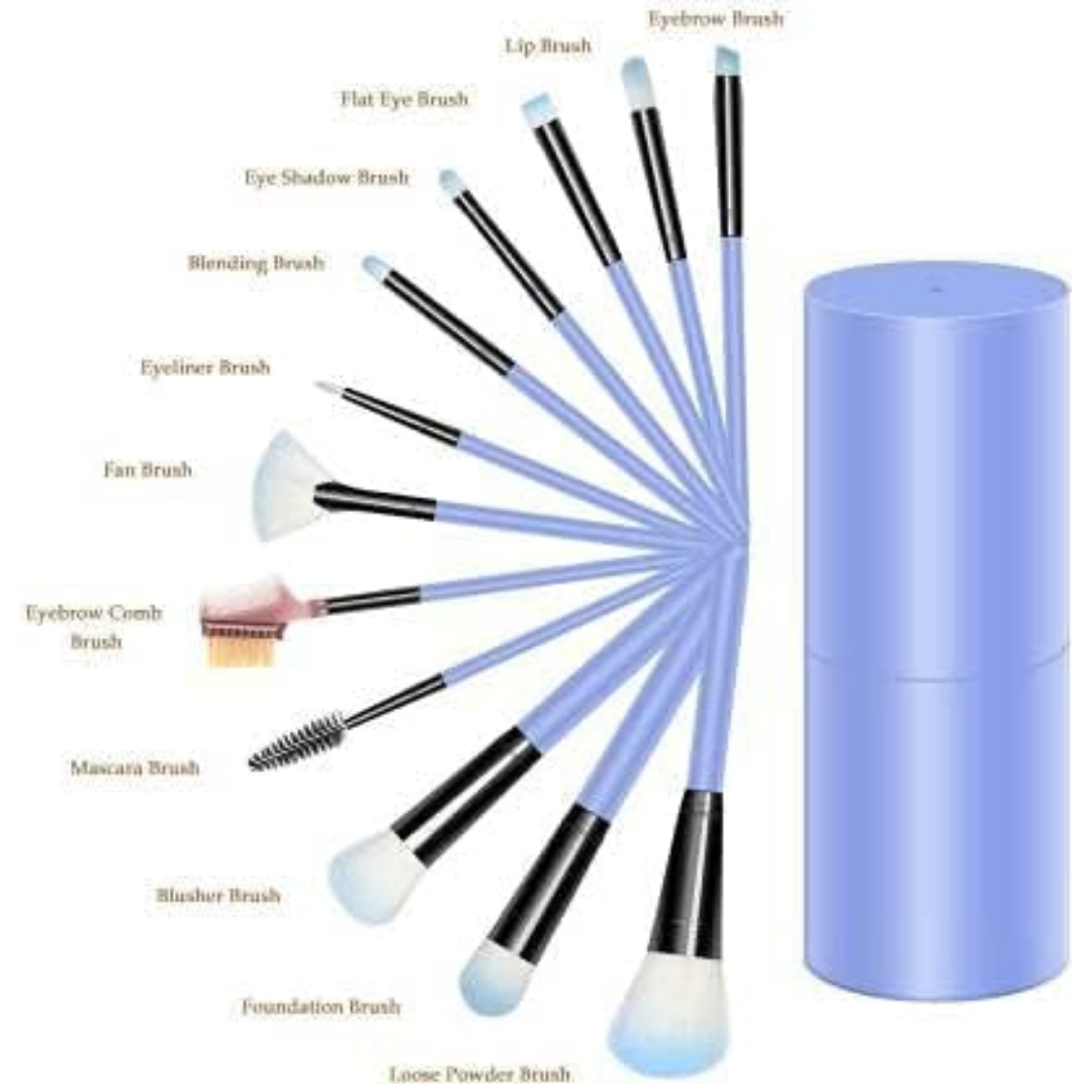 Makeup Brush Set - 12 Pcs Blue Makeup Brushes for Foundation, Eyeshadow, Eyebrow, Eyeliner, Blush Powder, Concealer - Image 2