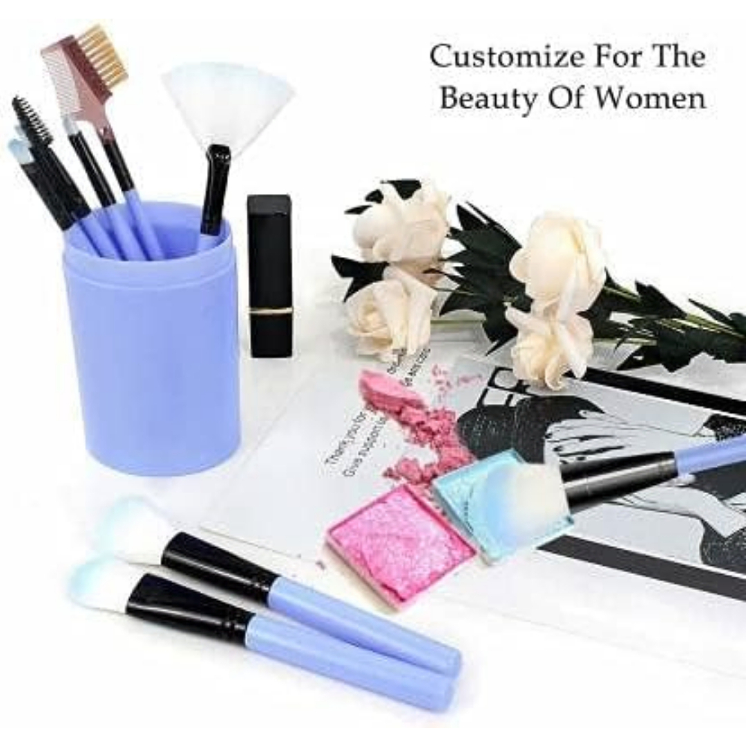Makeup Brush Set - 12 Pcs Blue Makeup Brushes for Foundation, Eyeshadow, Eyebrow, Eyeliner, Blush Powder, Concealer - Image 3