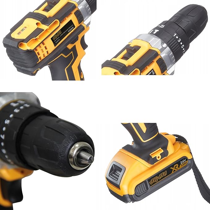 24PCS Cordless Heavy Duty Electric Drill Power Tool Set - 18V Lithium-Ion Impact Driver Kit with 2 Batteries Charger Flexible Shaft Drill & Screwdriver Bits and Heavy-Duty Carrying Case - Image 2