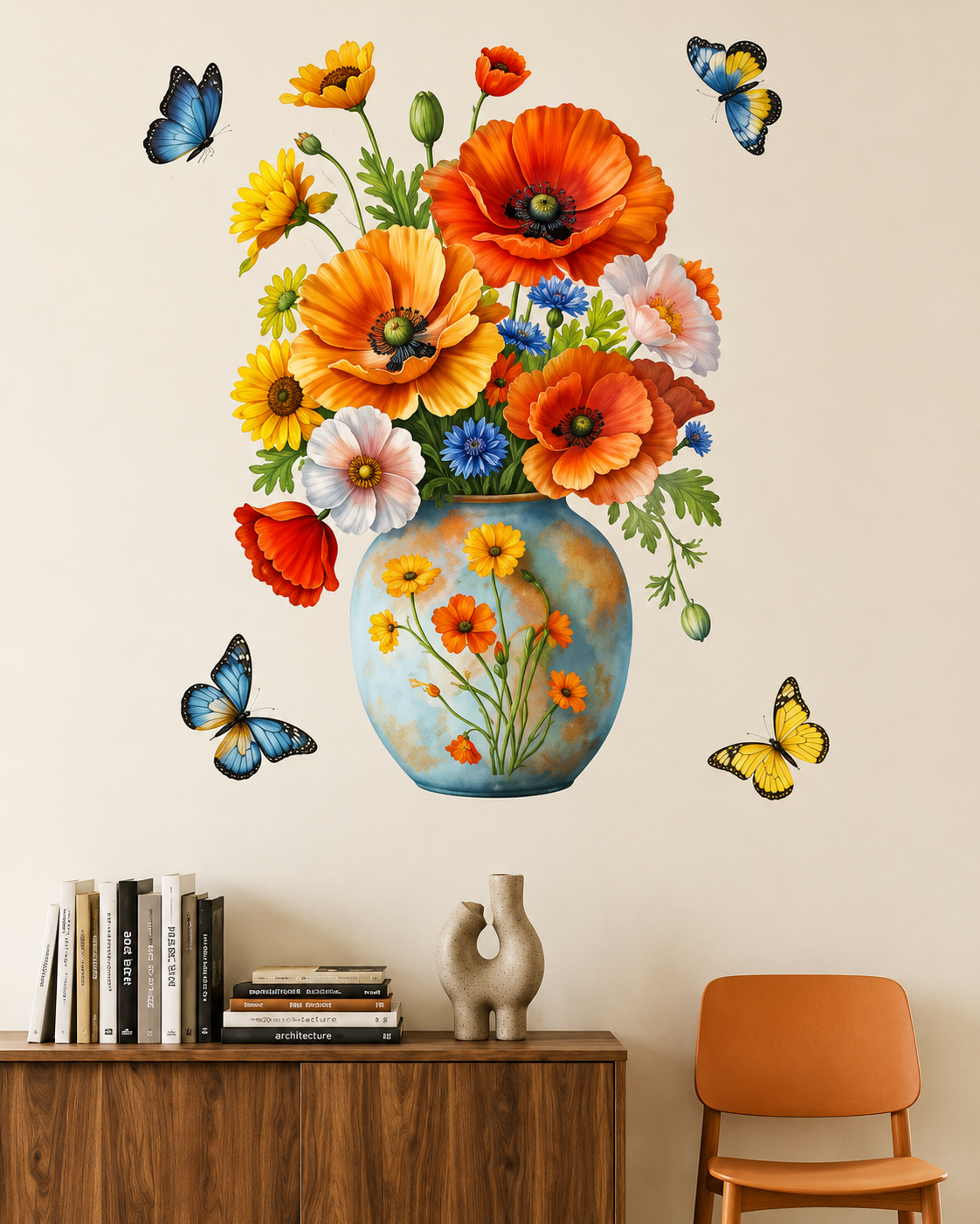 8D Full-Color Printed Floral Wall Stickers (35cm x 50cm) – Vivid Peel-and-Stick Decals featuring Sunflowers and Poppies for Instant Home and Bedroom Wall Decor - Image 5
