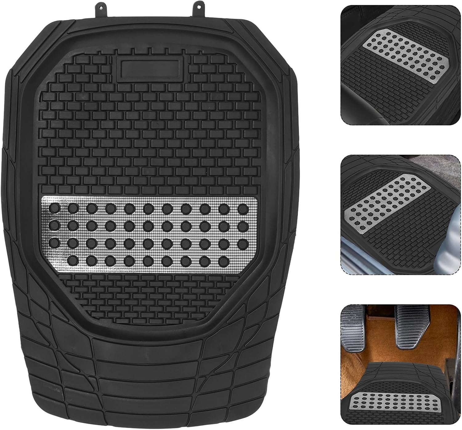 4-Piece Heavy-Duty Universal Rubber Car Floor Mat Set - All-Weather Waterproof Protection Anti-Slip Trimmable Design with Silver Heel Pad for Cars SUVs and Trucks - Image 4