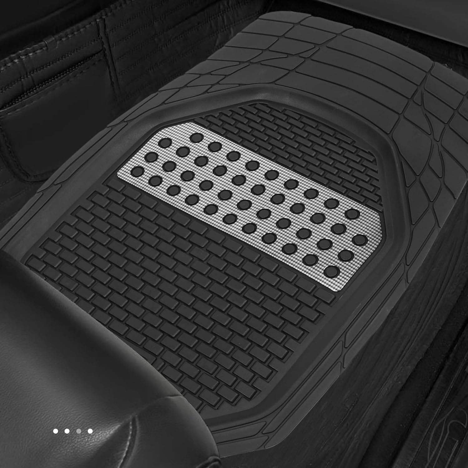 4-Piece Heavy-Duty Universal Rubber Car Floor Mat Set - All-Weather Waterproof Protection Anti-Slip Trimmable Design with Silver Heel Pad for Cars SUVs and Trucks - Image 3
