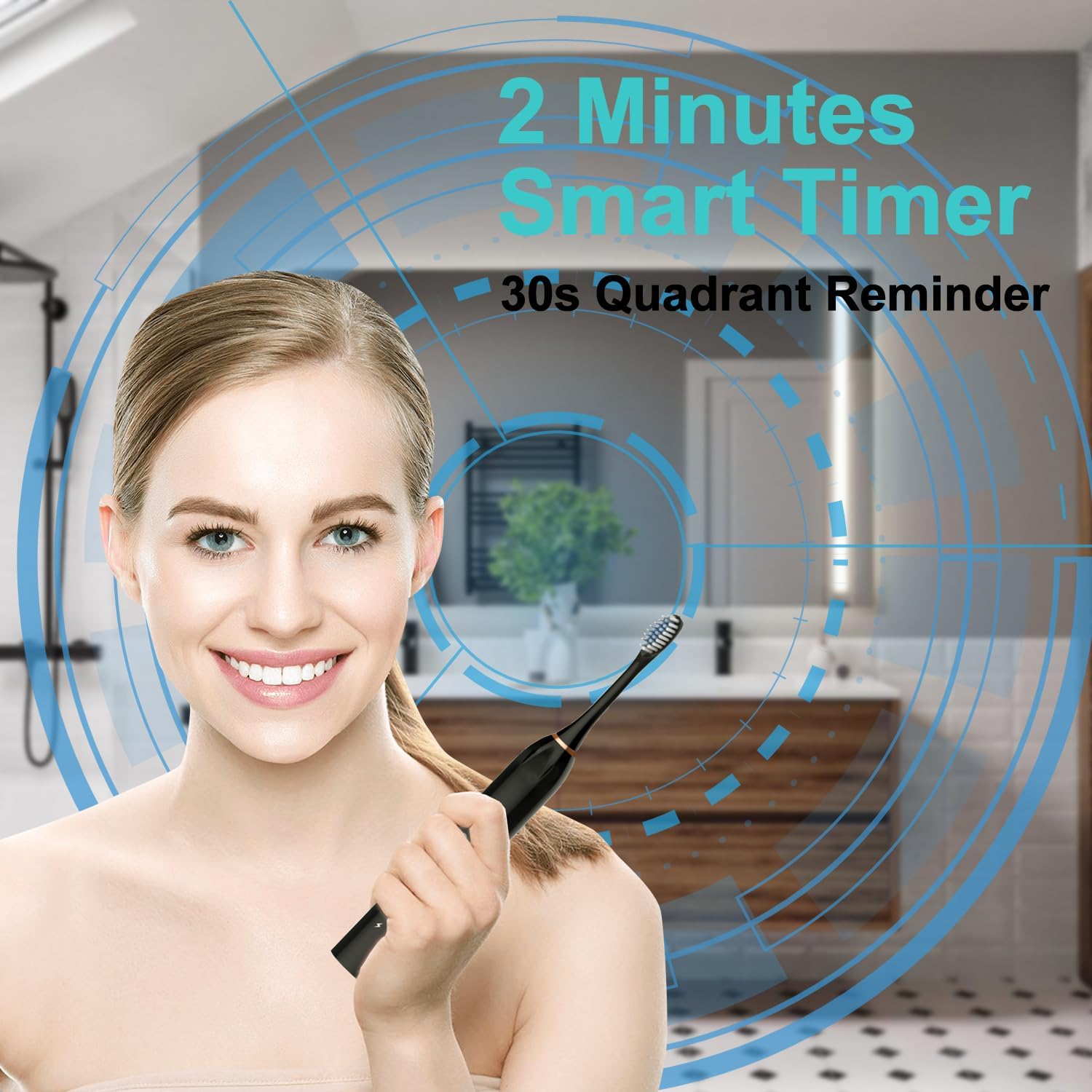 Electric Toothbrush for Adults with 6 Cleaning Modes, 2-Minute Smart Timer & 30-Second Interval Reminder, IPX7 Waterproof Rechargeable Toothbrush - Image 3