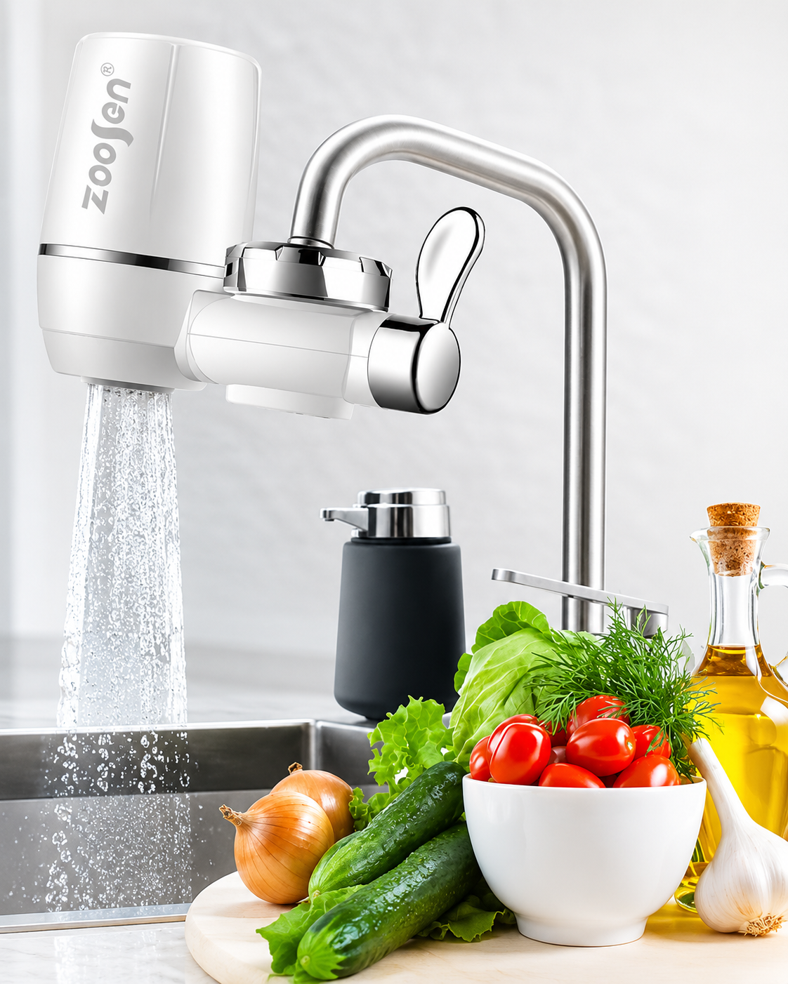 Faucet Water Purifier System with Dual-Outlet Valve – Includes 1 Filter Housing and 2 Ceramic Filtration Cartridges for Kitchen Sink Rust and Bacteria Removal