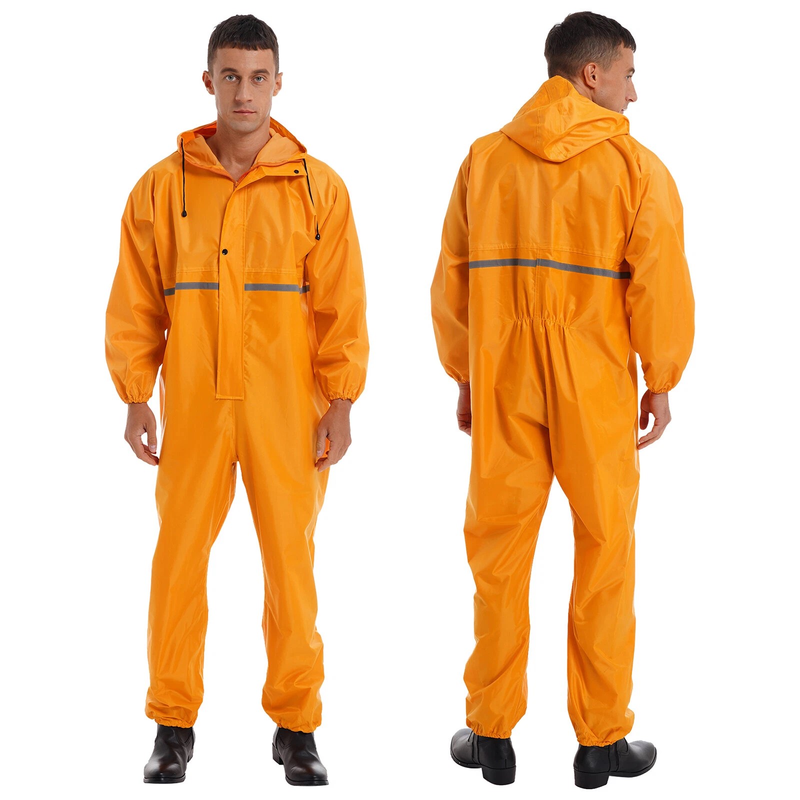 Urban Explorer Heavy-Duty Full-Body Waterproof Rain Suit – Ultimate 100% Weatherproof Hooded One-Piece Rainwear Jumpsuit with High-Visibility Reflective Safety Strips Windproof Elastic Cuffs and Reinforced Storm Flap for Men and Women Premium All-Weather Outdoor Adventure and Commuter Gear