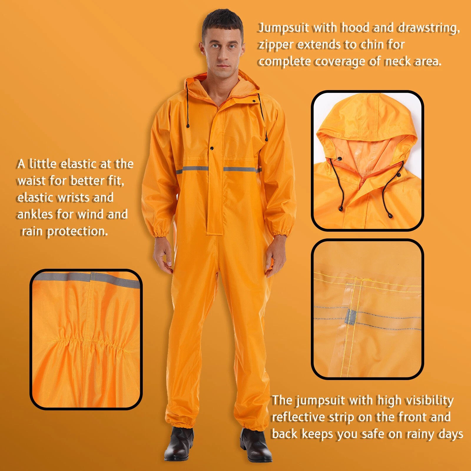 Urban Explorer Heavy-Duty Full-Body Waterproof Rain Suit – Ultimate 100% Weatherproof Hooded One-Piece Rainwear Jumpsuit with High-Visibility Reflective Safety Strips Windproof Elastic Cuffs and Reinforced Storm Flap for Men and Women Premium All-Weather Outdoor Adventure and Commuter Gear - Image 3