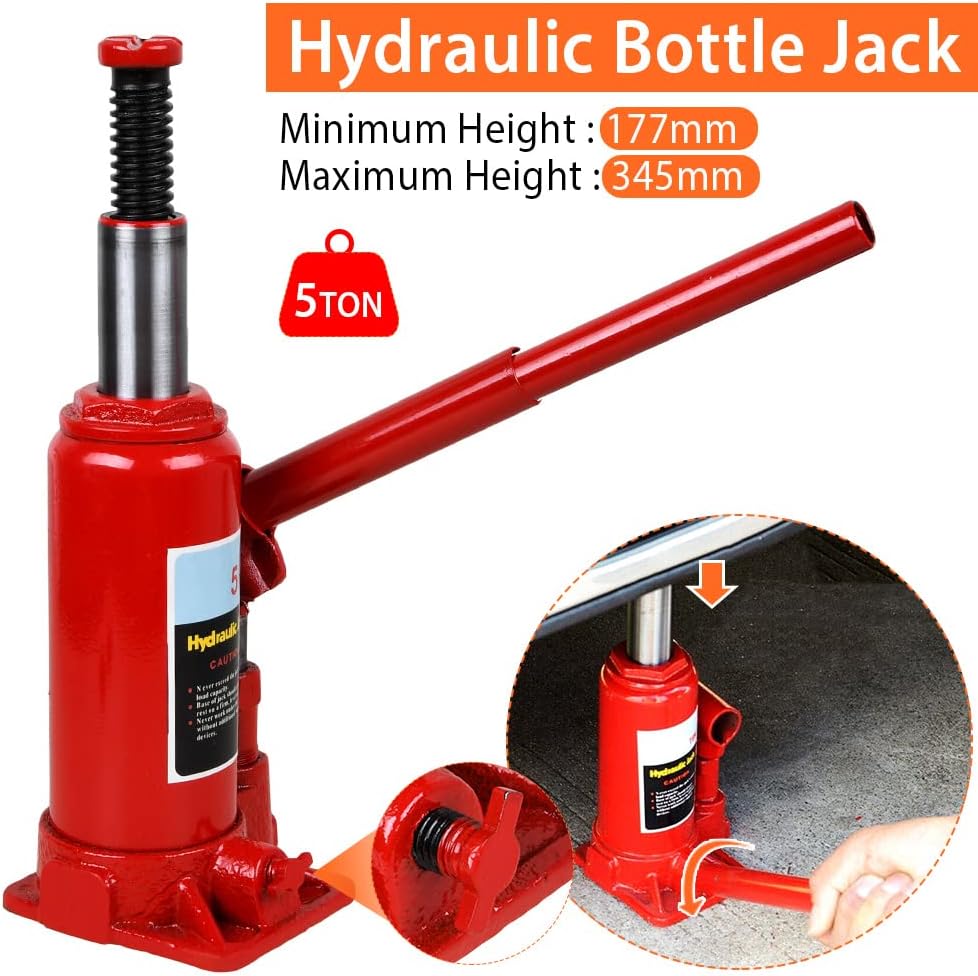 10 Ton Heavy Duty Hydraulic Bottle Jack Lift with Two-Piece Pressing Rod Handle 195mm to 370mm Height Range Portable Automotive Maintenance and Emergency Tire Change Tool for Cars Trucks and SUVs - Image 3