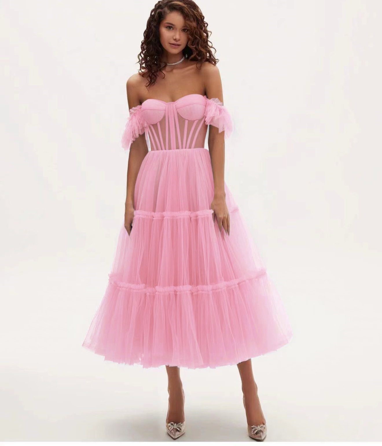Luxury Romantic Off-Shoulder Tiered Dress – Corset-Style Boning A-Line Princess Evening Gown with Ruffled Cap Sleeves Sweetheart Neckline and Voluminous Layered Mesh Skirt Elegant Women’s Party Prom Homecoming Bridesmaid and Special Occasion Formal Dress - Image 2