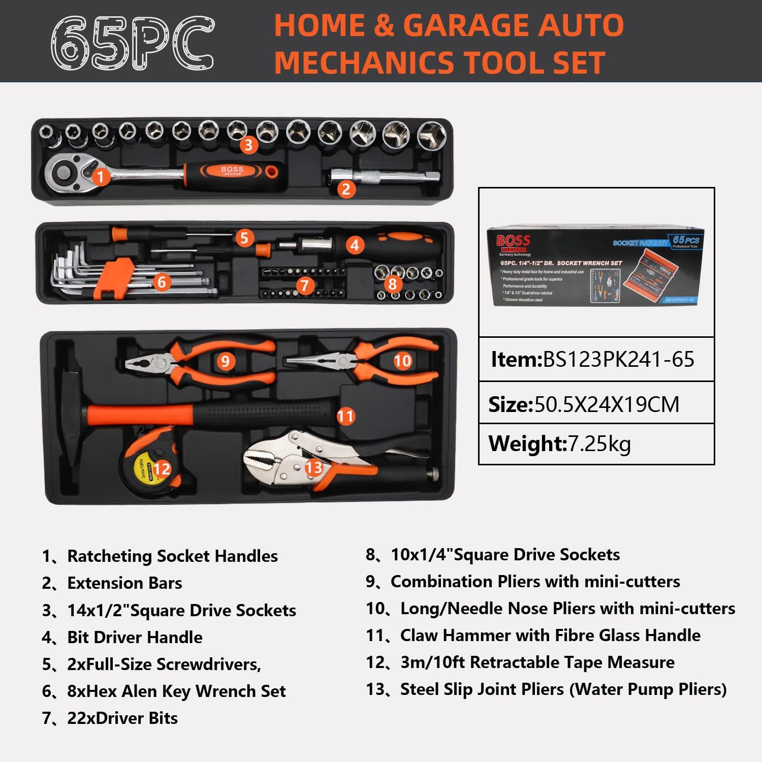 85-Piece Professional Cantilever Metal Tool Box Set – Heavy Duty Cold Rolled Steel Mechanics Organizer Kit with Sockets Wrenches Pliers and Screwdrivers for Automotive and Home Repair - Image 2