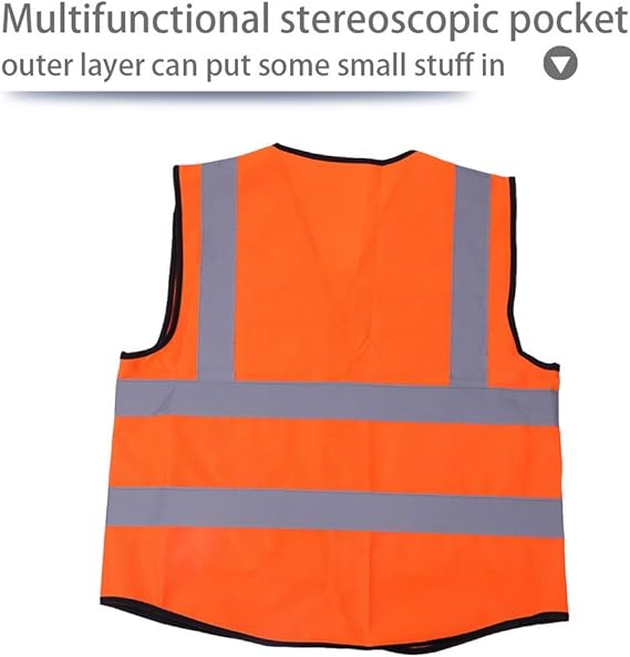 High-Visibility Orange Reflective Safety Vest with Multi-Functional Pockets and Zipper Closure - Heavy Duty 120g Knitted Fabric Executive Workwear Waistcoat for Warehouse Construction and Traffic Control Personnel - Image 6