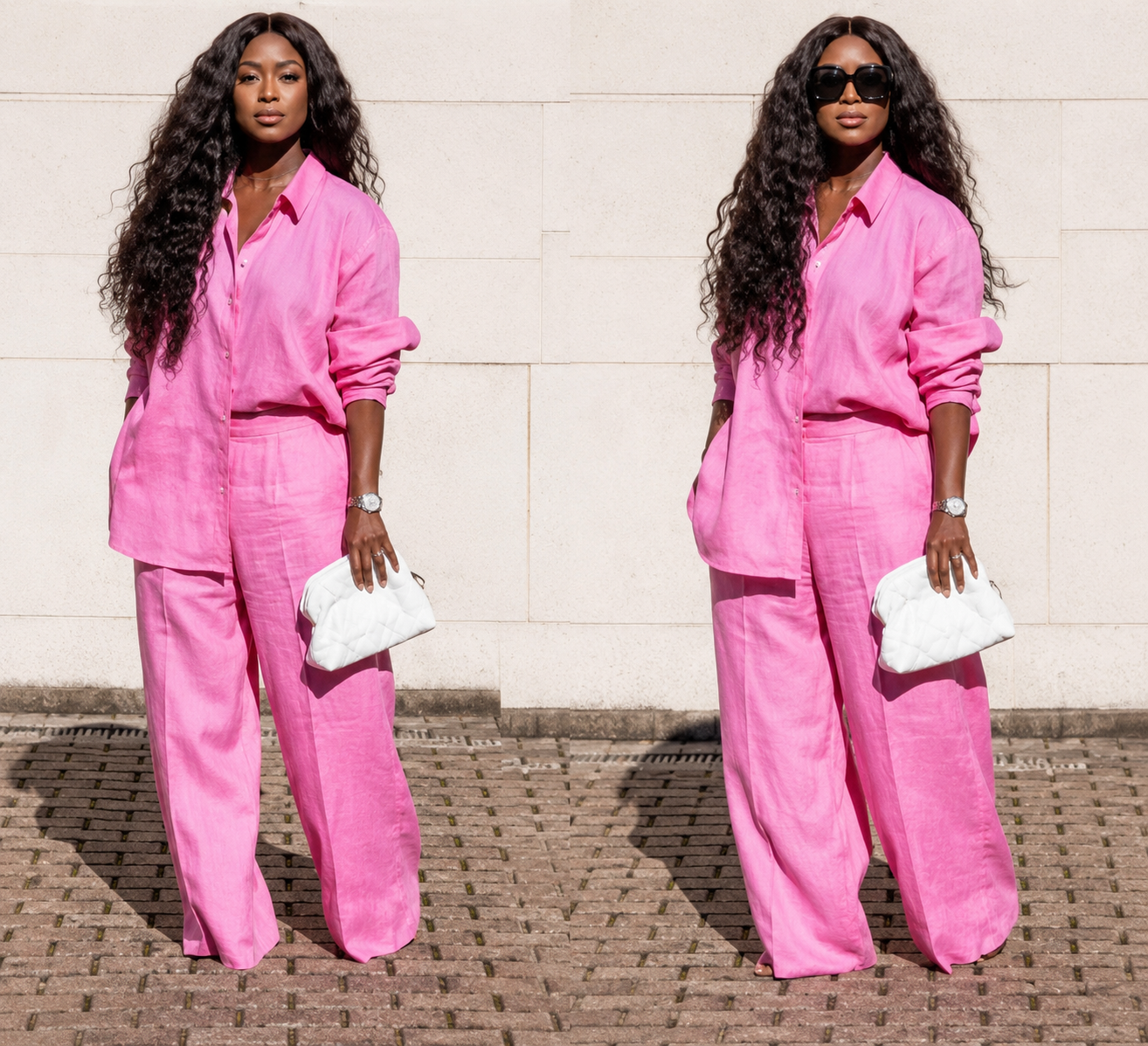 Premium Women’s Stylish Two-Piece Matching Pants Set – Fashionable Long-Sleeve Button-Down Collared Blouse Shirt and High-Waisted Loose Wide-Leg Long Trousers Lounge Outfit Co-Ord Set for Casual, Office, and Streetwear