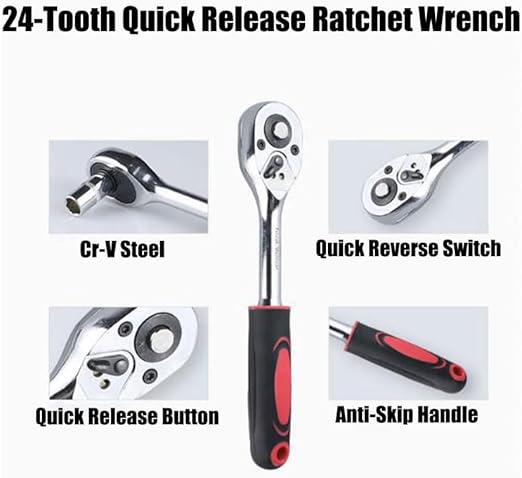 12-Piece 1/2-Inch Drive Metric Ratchet Socket Wrench Set with Quick-Release Handle Extension Bar and 10 Heavy-Duty Sockets (8mm–24mm) - Image 4