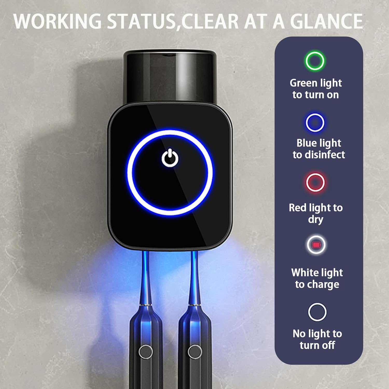 Smart Wall-Mounted UV Toothbrush Sterilizer Holder – Rechargeable Type-C Automatic Cleaner with Drying Punch-Free Adhesive Bathroom Organizer for Electric & Manual Brushes - Image 5