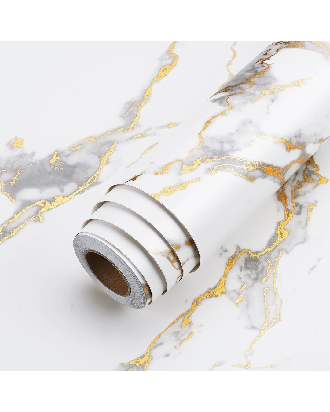 Premium Self-Adhesive Waterproof Marble Wallpaper with Gold Veining – Peel and Stick Contact Paper for Countertops Vanities Tables and Wall Renovations