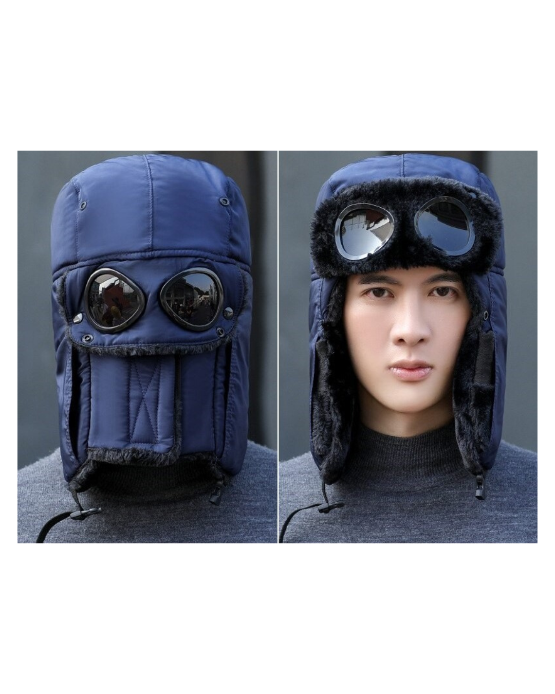 Unisex Winter Trapper Bomber Hat with Detachable Goggles and Face Mask Thermal Fleece Lined Aviator Trooper Cap Windproof Full Coverage Balaclava Beanie for Men Women and Boys Outdoor Skiing Snowboarding Skating and Extreme Cold Weather Protection
