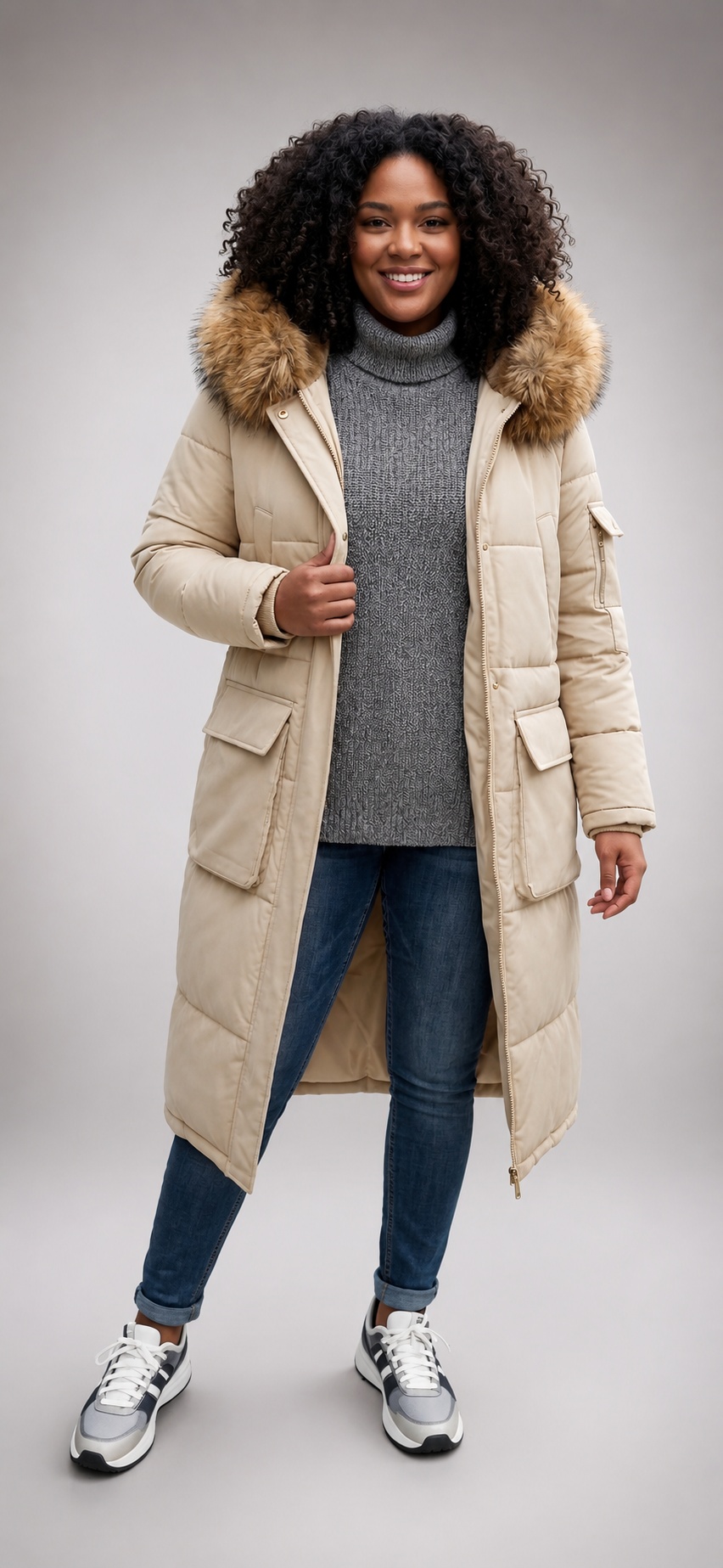 Women's Premium Heavyweight Long Winter Jacket – Full-Length Windproof Insulated Puffer Coat with Deluxe Detachable Faux-Fur Hood Trim Multi-Pocket Utility Design Comfort-Fit Quilted Storm Defense and Dual-Zipper Snap Closure for Extreme Cold Weather Protection