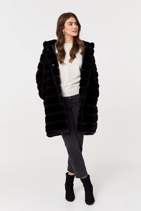 Luxury Faux Fur Jacket Women’s Winter Coat with Hood – Fluffy Warm Hooded Outerwear - Elegant Vegan Fur Shaggy Overcoat - Stylish Boutique Fashion – High-Quality Plush Jacket - Image 3